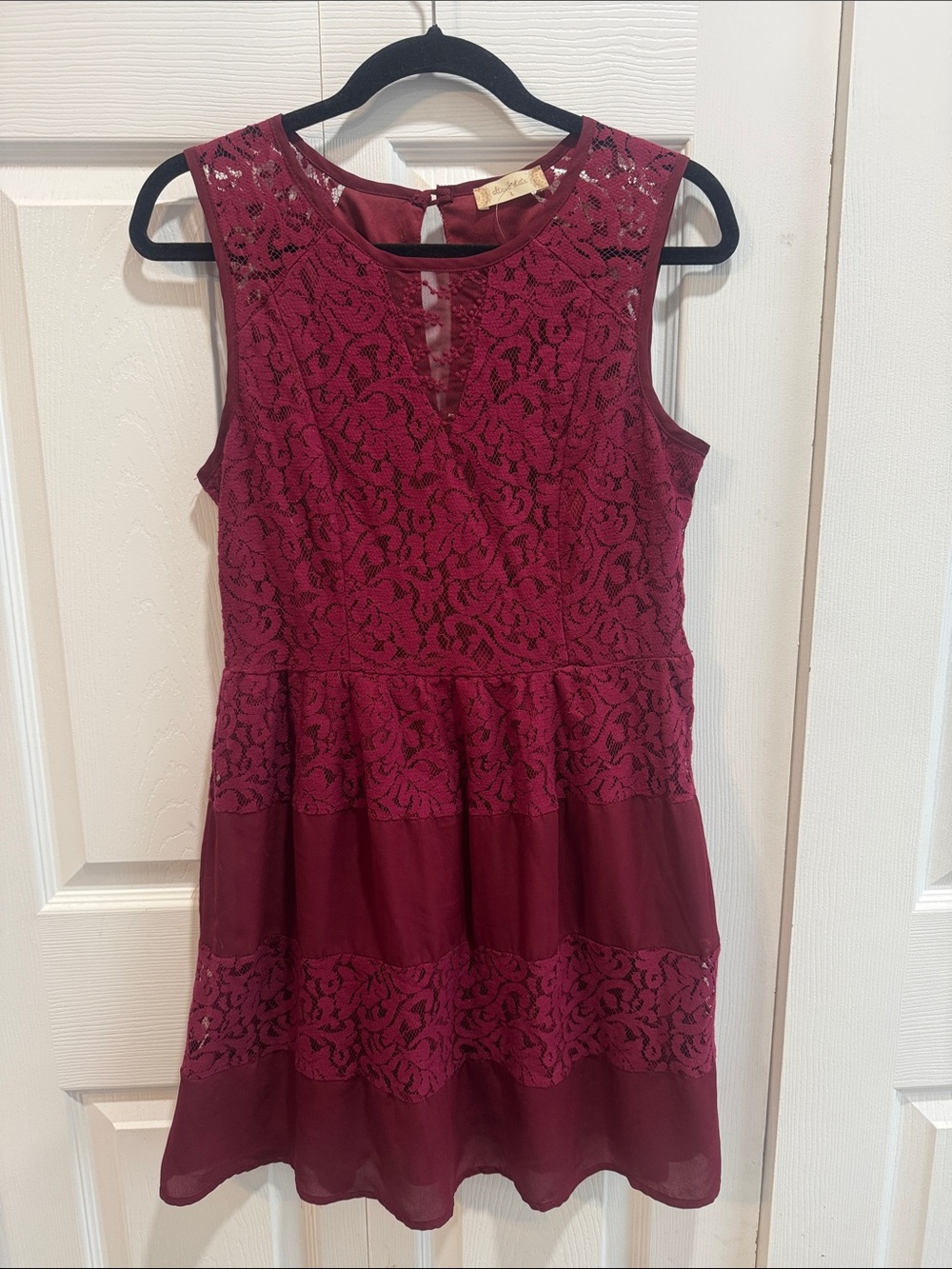 Altar'd State Burgundy Lace Overlay Keyhole Dress